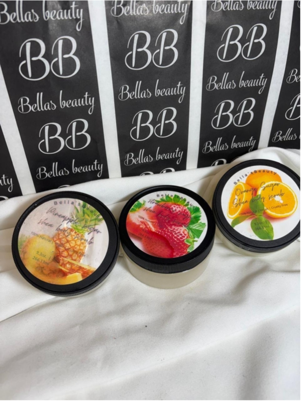 Bellas Beauty Shea Sugar Body Scrub 3pc Set Vegan Natural 9.3oz Each #V49P x7